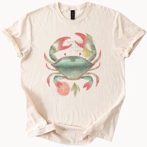 Vintage Naturalist Crab Graphic Tee with Citrus Botanical Design